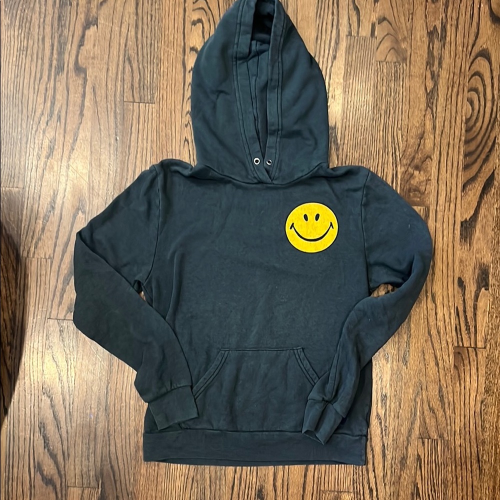 Aviator Nation Black Hoodie with Yellow Smiley Face